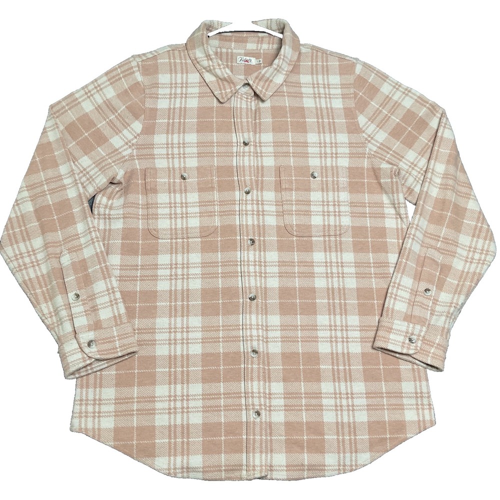 Faherty Legend Sweater Shirt Womens Large Pink Plaid Knit Flannel Button Up